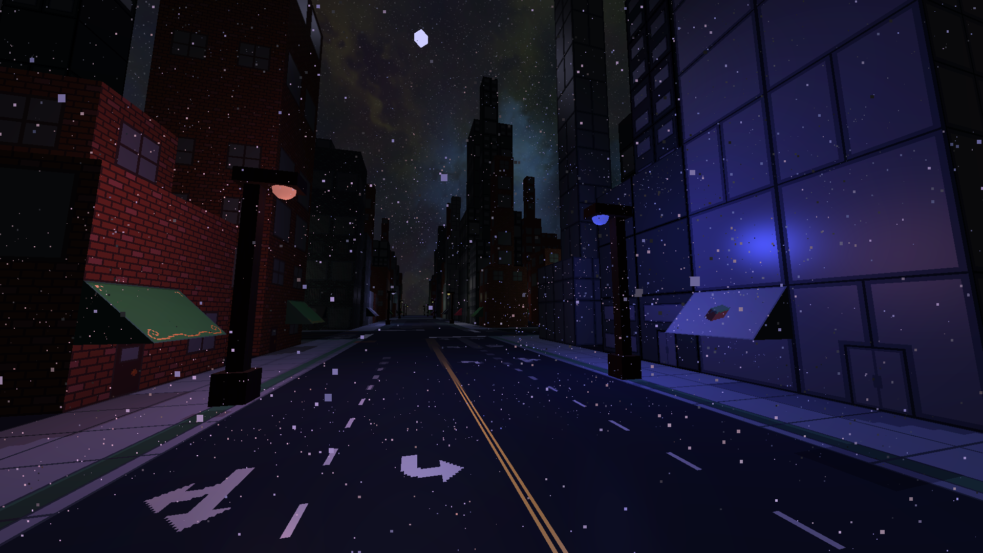 A cityscape at night